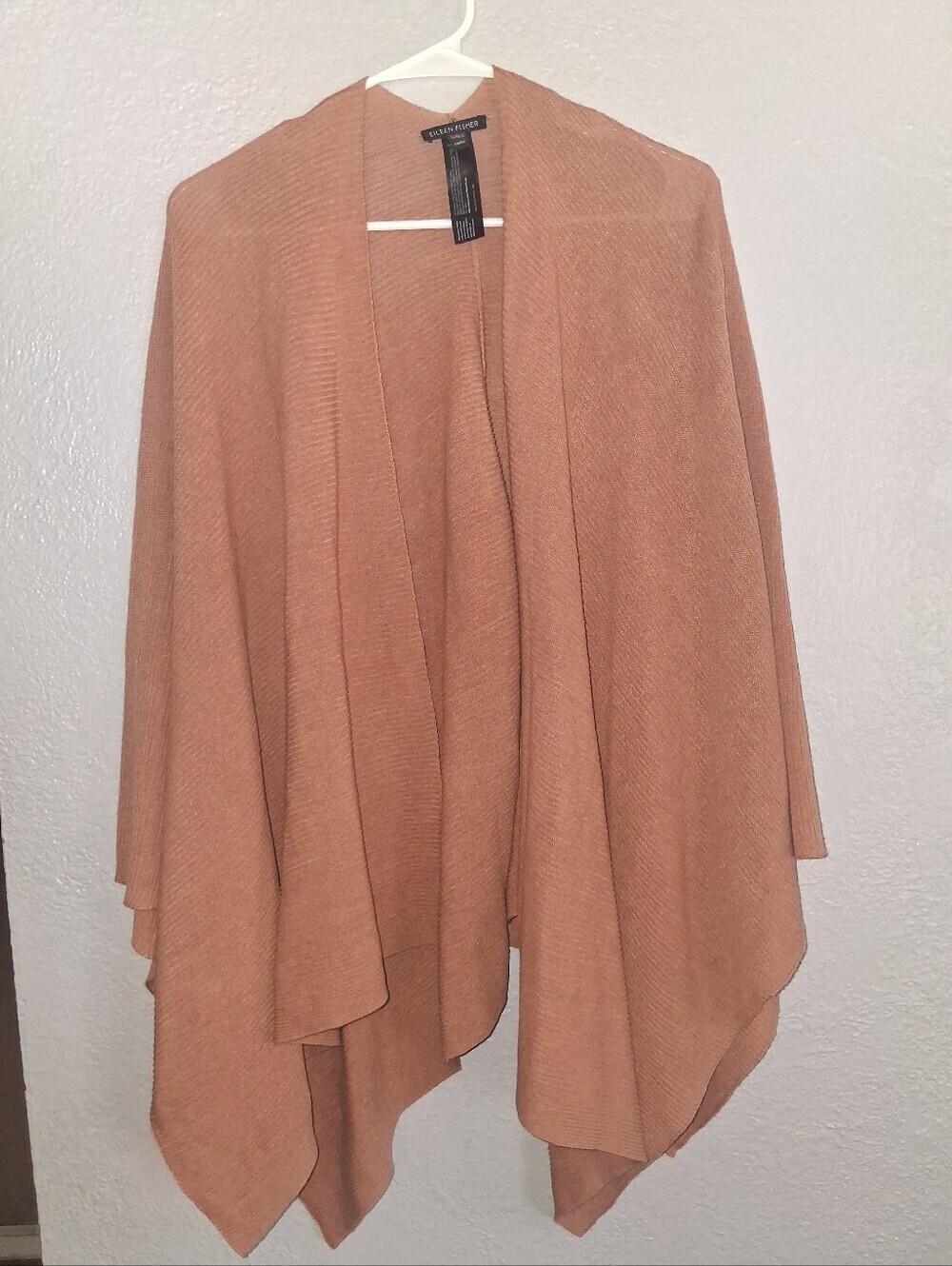Eileen Fisher Organic Linen Cotton Blend Textured Kint Shawl In Camel OS